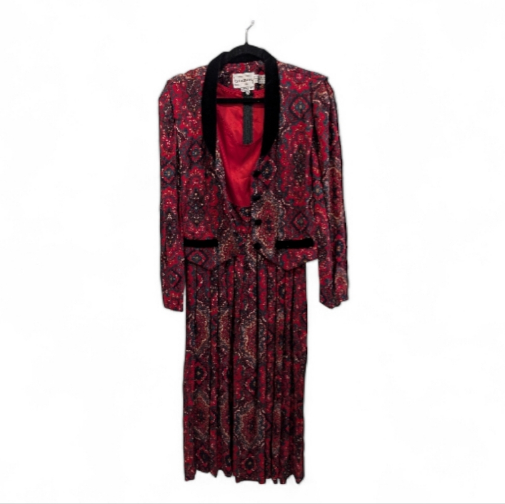 🖤✨ Vintage Karin Stevens 2-Piece Dress Set – Velvet Trim • Size 13/14 ✨🖤